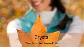  Presentation with golden woman - Slide deck consisting of young woman holding golden tree leaf outdoor in forest background and a gold colored foreground