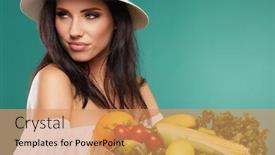  Presentation with grocery bag - PPT layouts featuring young woman holding grocery paper shopping bag full of fresh vegetables diet healthy eating concept background and a coral colored foreground
