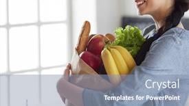  Presentation with grocery bag - Slide set enhanced with young-woman-holding-grocery-shopping background and a seafoam green colored foreground