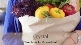  Presentation with grocery bag - Beautiful presentation design featuring young-woman-holding-grocery-shopping backdrop and a coral colored foreground