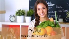  Presentation with grocery bag - Colorful slides enhanced with young woman holding grocery shopping backdrop and a yellow colored foreground