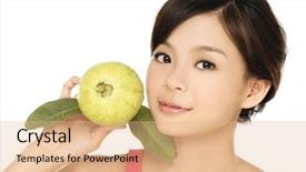  Presentation with guava - Audience pleasing presentation design consisting of young woman holding guava fruit backdrop and a coral colored foreground