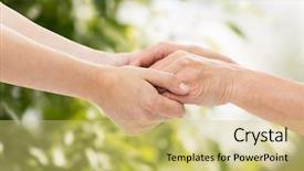  Presentation with patient and family centered care - Cool new slide deck with young woman holding hands backdrop and a yellow colored foreground