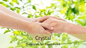  Presentation with helping hands - Audience pleasing slide set consisting of young woman holding hands backdrop and a yellow colored foreground