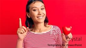  Presentation with heart - Theme having young-woman-holding-heart-smiling background and a coral colored foreground