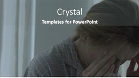  Presentation with head - Amazing presentation theme having young-woman-holding-her-head backdrop and a gray colored foreground