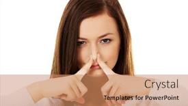  Presentation with smell - Amazing presentation theme having young woman holding her nose because of a bad smell backdrop and a coral colored foreground