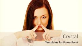  Presentation with smell - Colorful presentation theme enhanced with young woman holding her nose because of a bad smell backdrop and a lemonade colored foreground