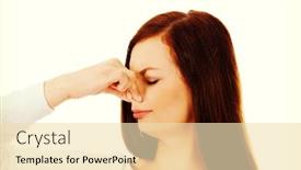  Presentation with smell - Theme featuring young woman holding her nose because of a bad smell background and a lemonade colored foreground