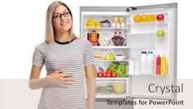  Presentation with stomach - Slide deck having young-woman-holding-his-hand background and a soft green colored foreground