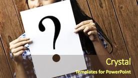  Presentation with interrogation - Slide deck with young woman holding interrogation background and a tawny brown colored foreground