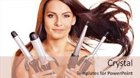  Presentation with curling - Beautiful theme featuring young woman holding iron curling backdrop and a coral colored foreground