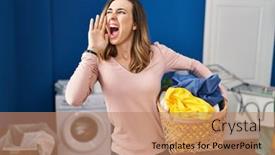  Presentation with laundry - PPT theme enhanced with young-woman-holding-laundry-basket background and a  colored foreground