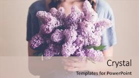  Presentation with purple flowers - Presentation design enhanced with young woman holding lilac flowers background and a lemonade colored foreground