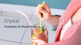  Presentation with mason jar - Cool new presentation theme with young woman holding mason jar with pink lemonade closeup backdrop and a light gray colored foreground