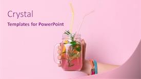  Presentation with mason jar - Presentation theme consisting of young woman holding mason jar with lemonade on color background background and a pink colored foreground
