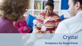  Presentation with kidney transplant holding a model - Beautiful theme featuring young woman holding molecular model backdrop and a sky blue colored foreground