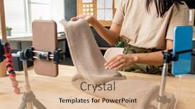  Presentation with packaging - Slide set consisting of young-woman-holding-new-knitted background and a coral colored foreground