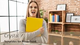  Presentation with notebook - Presentation theme having young-woman-holding-notebook-angry background and a  colored foreground