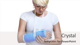  Presentation with oktoberfest bavarian white and blue - Cool new PPT theme with young woman holding painful arm backdrop and a light gray colored foreground