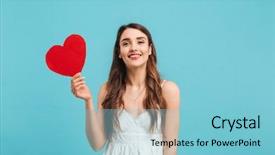  Presentation with paper heart book - Amazing slide set having young woman holding paper heart backdrop and a light blue colored foreground