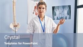  Presentation with pelvis - Slide set with young-woman-holding-pelvis-radiography background and a seafoam green colored foreground