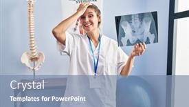  Presentation with pelvis - Slides consisting of young-woman-holding-pelvis-radiography background and a seafoam green colored foreground