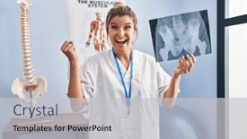  Presentation with pelvis - PPT layouts with young-woman-holding-pelvis-radiography background and a light gray colored foreground