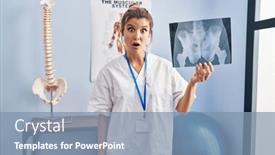  Presentation with pelvis - PPT layouts featuring young-woman-holding-pelvis-radiography background and a seafoam green colored foreground