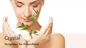  Presentation with young plant - Slides featuring young woman holding plant grow background and a lemonade colored foreground