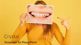  Presentation with finger - PPT layouts with young-woman-holding-pointing-finger background and a gold colored foreground