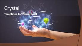  Presentation with shining - Presentation design having young woman holding shining letters and balloons in her hand background and a dark gray colored foreground