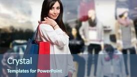  Presentation with woman pushing shopping trolley - PPT layouts with young woman holding shopping bags background and a ocean colored foreground