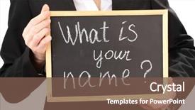  Presentation with name - PPT layouts with young woman holding sign what background and a tawny brown colored foreground