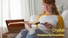  Presentation with vinyl record - PPT layouts featuring young woman holding vinyl record background and a  colored foreground