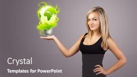  Presentation with eco - PPT layouts featuring young woman holding virtual eco sign background and a gray colored foreground