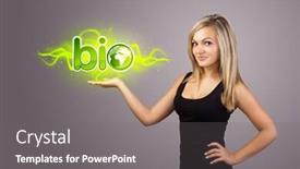  Presentation with eco - Theme featuring young woman holding virtual eco sign background and a gray colored foreground