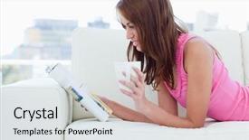  Presentation with coffee cup - Slides having reading a women's review background and a  colored foreground