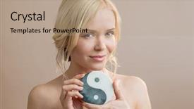 Presentation with yin yang - Cool new presentation design with young woman holding yin yang backdrop and a coral colored foreground