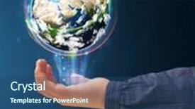  Presentation with hand holding earth - PPT layouts featuring soacha coat of arms colombia background and a sky blue colored foreground