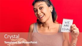  Presentation with achievement - PPT layouts consisting of young-woman-holding background and a coral colored foreground