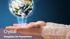  Presentation with hand holding earth - PPT layouts featuring young woman holding in her hand a glowing earth globe elements of this image furnished by nasa background and a coral colored foreground