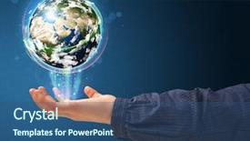  Presentation with hand holding earth - Cool new presentation with young woman holding in her hand a glowing earth globe elements of this image furnished by nasa backdrop and a ocean colored foreground