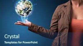  Presentation with hand holding earth - Audience pleasing PPT theme consisting of young woman holding in her hand a glowing earth globe elements of this image furnished by nasa backdrop and a ocean colored foreground
