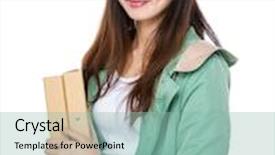  Presentation with homework - Audience pleasing slide deck consisting of young woman holding with her homework backdrop and a mint green colored foreground