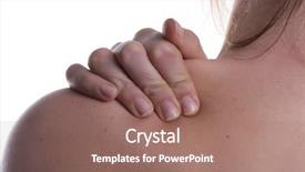  Presentation with shoulder pain - Audience pleasing slide set consisting of young woman holds her shoulder backdrop and a coral colored foreground