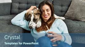  Presentation with infusion - PPT theme featuring young-woman-hugging-dog-drinking background and a ocean colored foreground