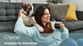  Presentation with infusion - Presentation design enhanced with young-woman-hugging-dog-drinking background and a seafoam green colored foreground