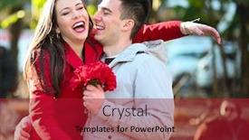  Presentation with valentine - Slide deck having young-woman-hugging-her-boyfriend background and a crimson colored foreground