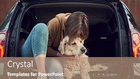  Presentation with golden car - Amazing slide set having young-woman-hugs-golden-retriever backdrop and a coral colored foreground